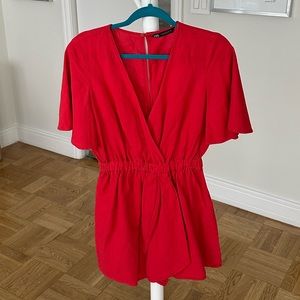 Zara Red Linen Blend Short Jumpsuit Romper
